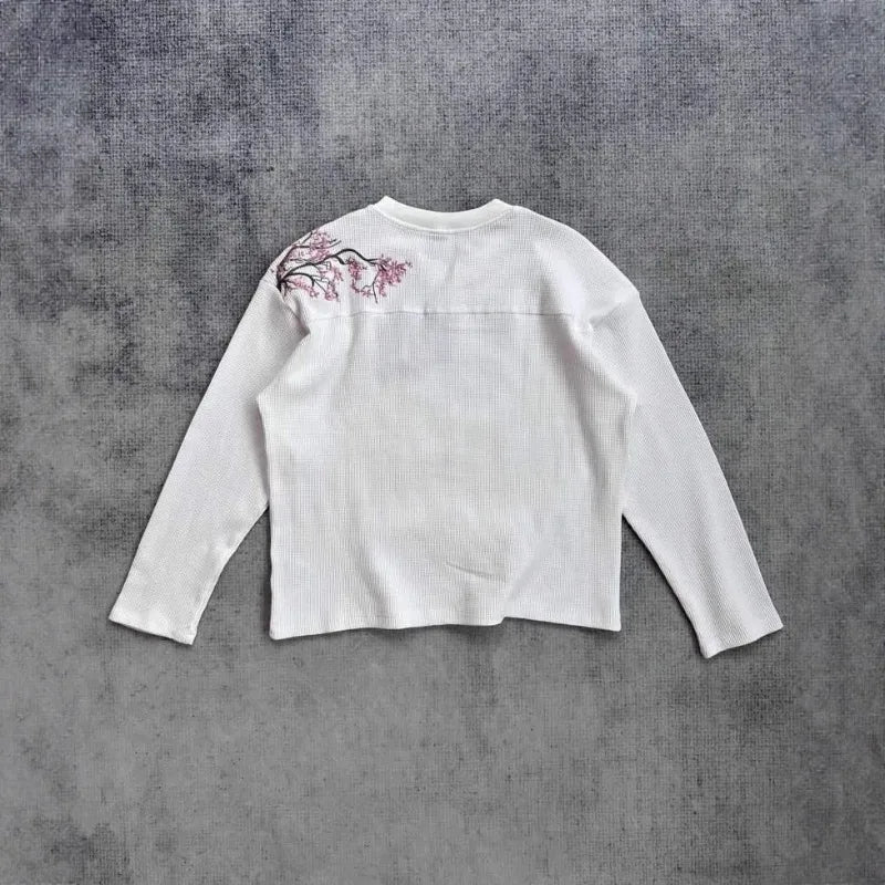 White Cherry Blossom T-shirt from Deeptown featuring a soft floral print, perfect for casual wear.