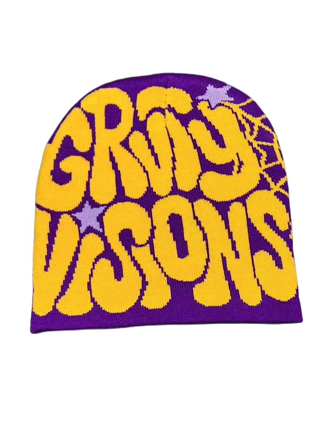 Gray GRVTY beanie by My Store featuring a snug knit design and logo patch, perfect for cold weather.