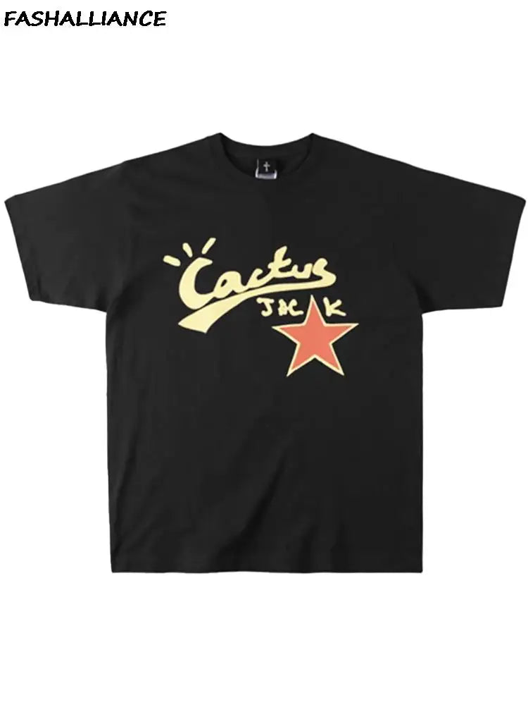 Cactus Jack T-shirt in black with graphic print, casual fit, made by My Store. Front view showing the design and fabric texture.