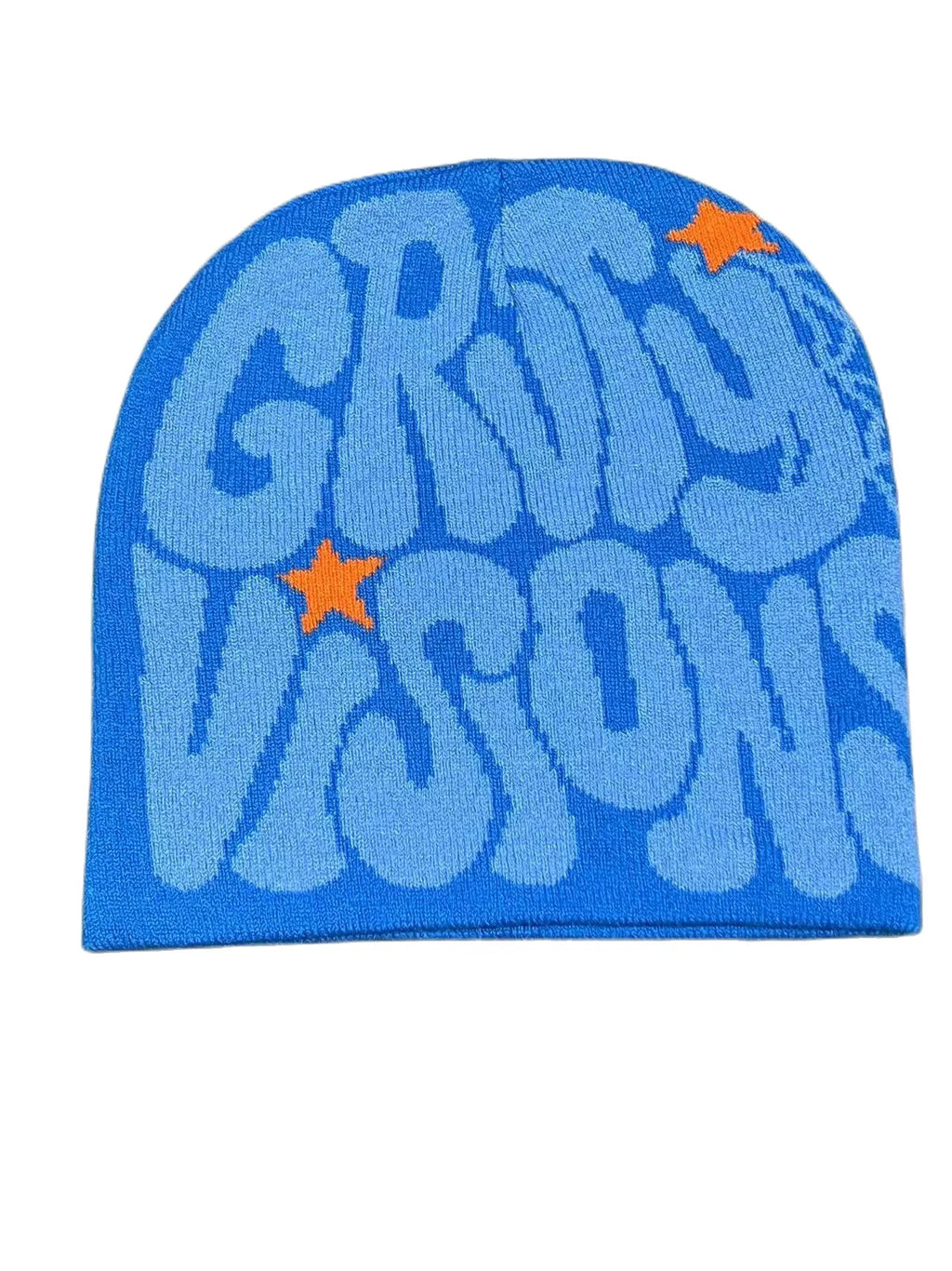 Gray GRVTY Beanie by My Store, soft knit winter hat shown on a model, stylish and warm for cold weather wear.