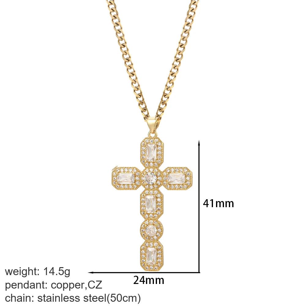 Elegant silver cross necklace with a sleek design, featuring a delicate chain and detailed cross pendant.