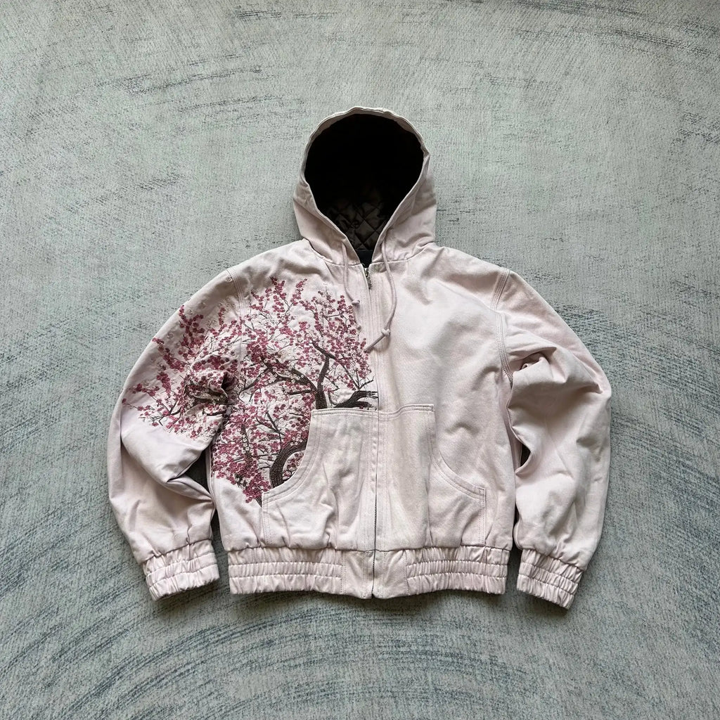 Cherry Blossom hoodie by My Store featuring a soft pink fabric with cherry blossom floral print on the front.