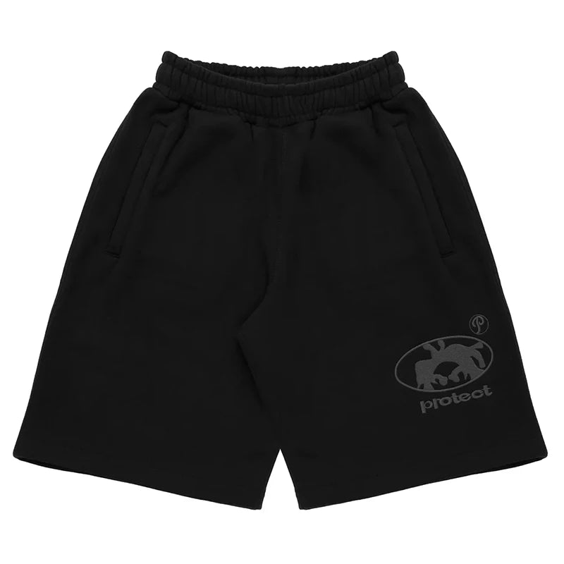 Noizsy Project Shorts in black, featuring a relaxed fit with adjustable drawstrings and side pockets, ideal for casual wear.