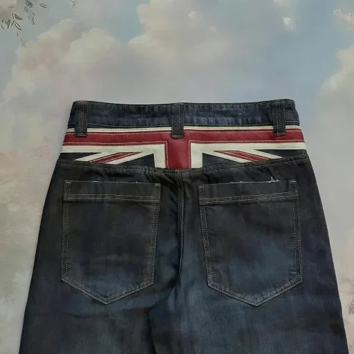 High waisted washed denim jeans from My Store, showcasing a casual fit and light distressed details on the fabric.