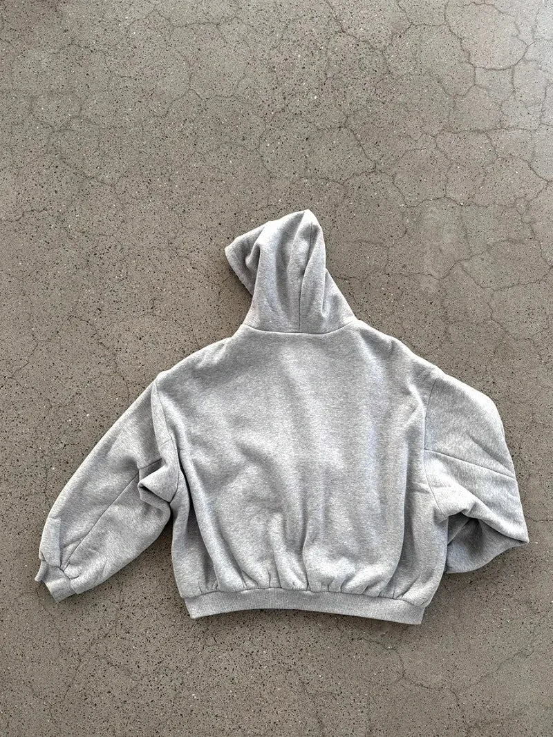 Gray both-sided hoodie by My Store featuring a reversible design and comfortable fit, shown on a model.