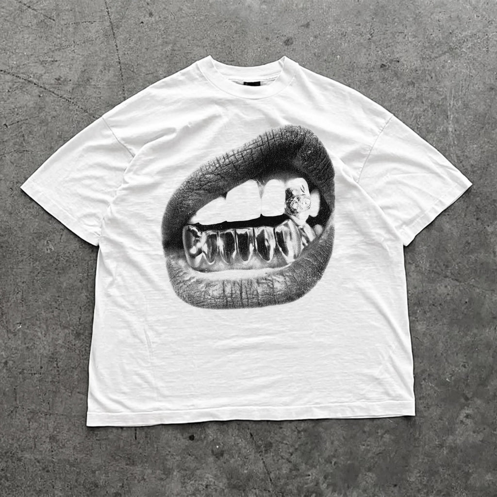Black Big Lips T-Shirt by NOIZSY featuring a bold red lips graphic on the front, casual and stylish for everyday wear.