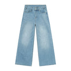 Casual denim pants by My Store, featuring classic blue denim fabric, relaxed fit, and five-pocket design.