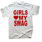 Girls Love My Swag T-shirt by My Store, featuring a stylish graphic design on a comfortable youth T-shirt.