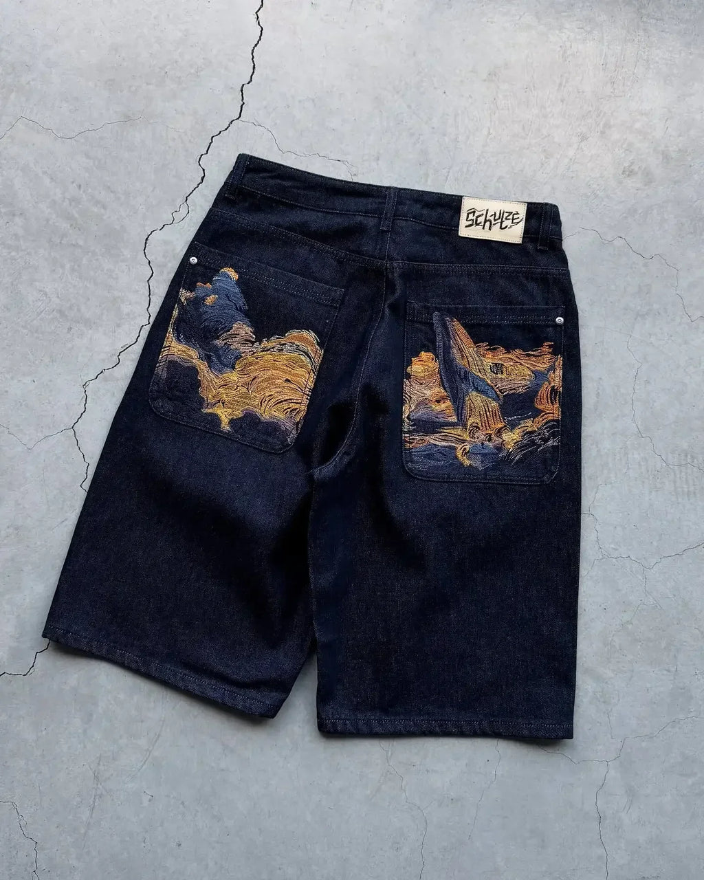Vintage denim shorts from My Store, featuring distressed fabric and classic five-pocket design, laid flat on a white background.