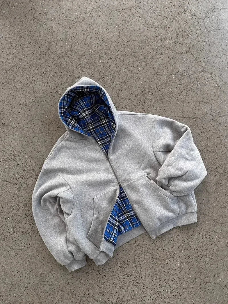 Front and back view of a stylish double-sided hoodie by My Store showing versatile design and comfortable fit.