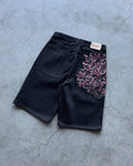 Cherry Blossom denim shorts by My Store, featuring light blue denim with cherry blossom embroidery and distressed details.